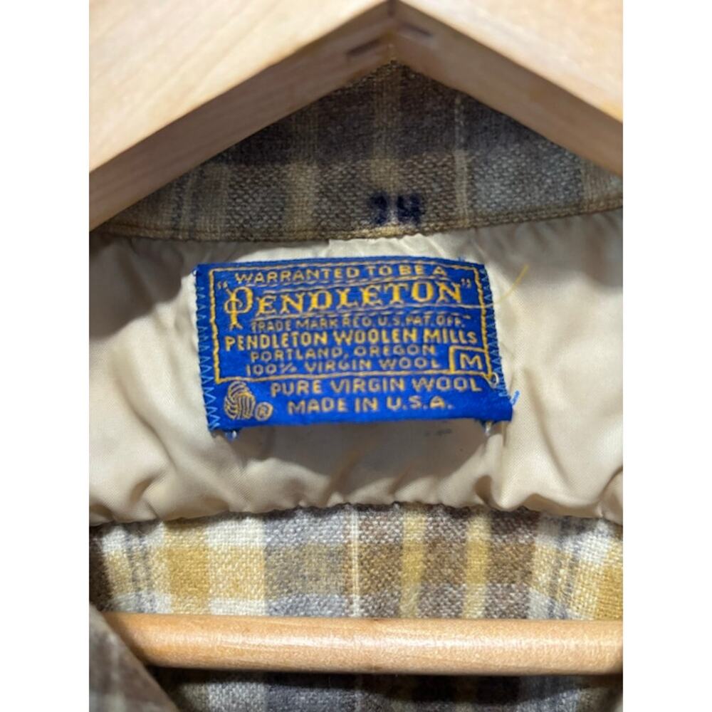 Vintage Pendleton Wool Board Flannel brown Plaid Flap Pockets. Unique Sz m - Picture 3 of 10